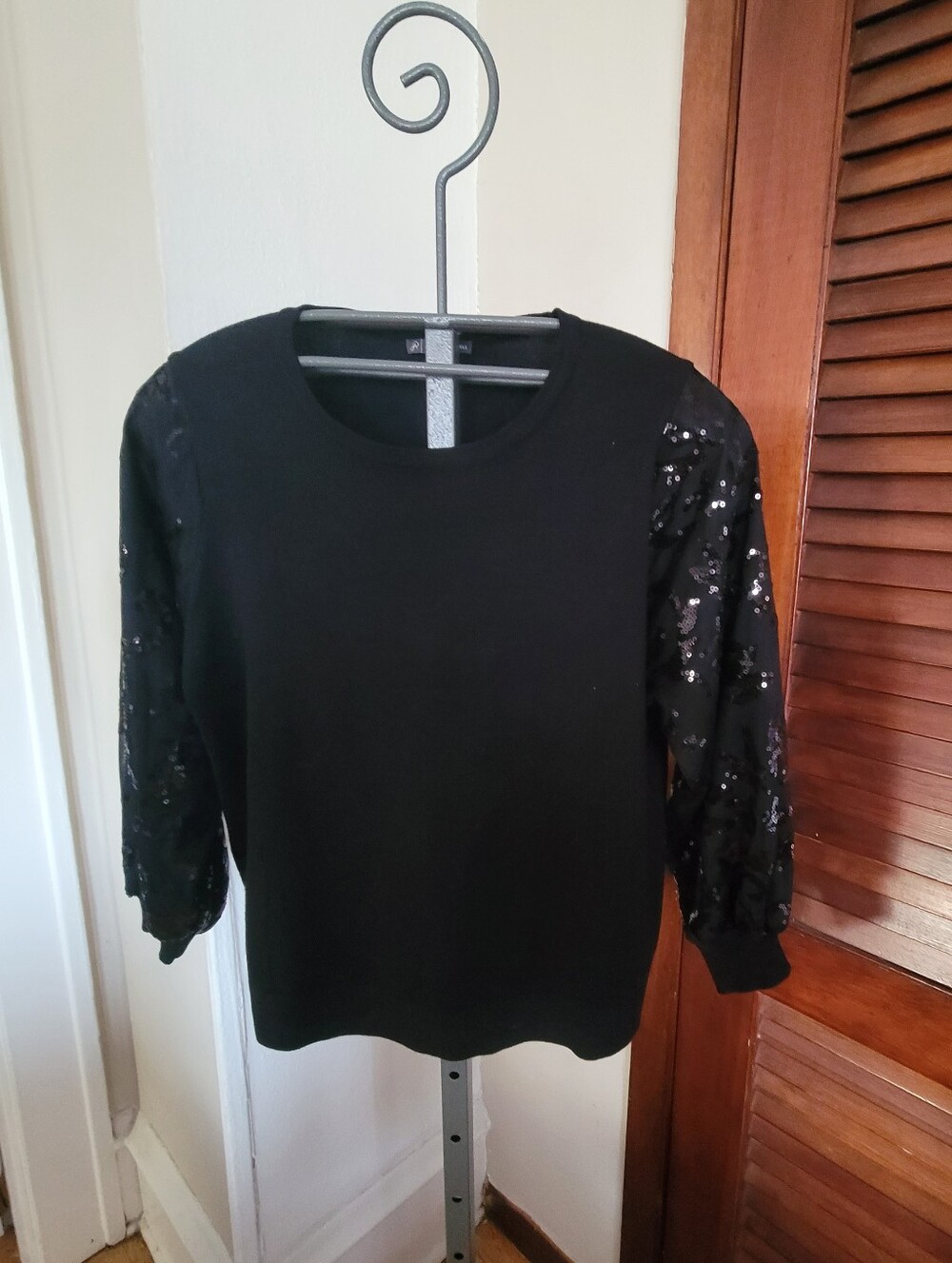 Adrianna Papell Black Sequin Sleeve Women's Top